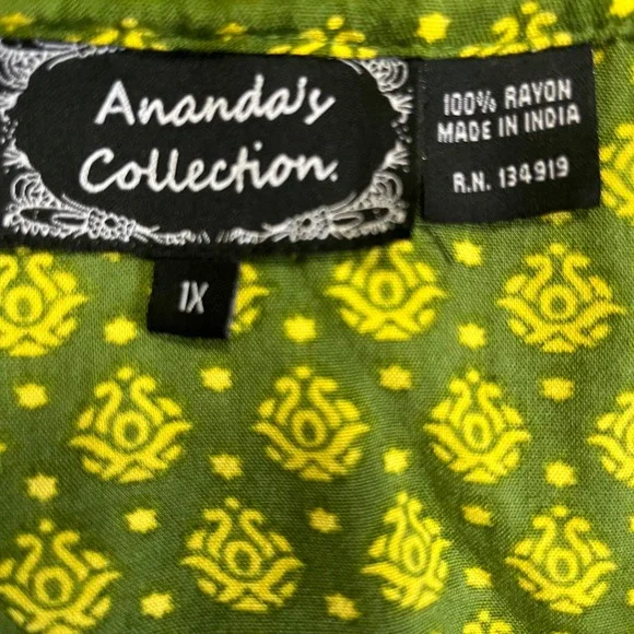 Ananda's Collection Womens 1X Green Boho Paisley Tassel Rayon Tunic Dress India - Picture 5 of 5